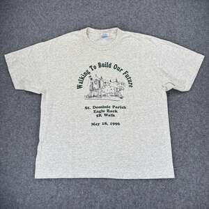 Vintage 90s Hanes T Shirt Mens XL Grey St Dominic Parish Eagle Rock 5K Walk 1996